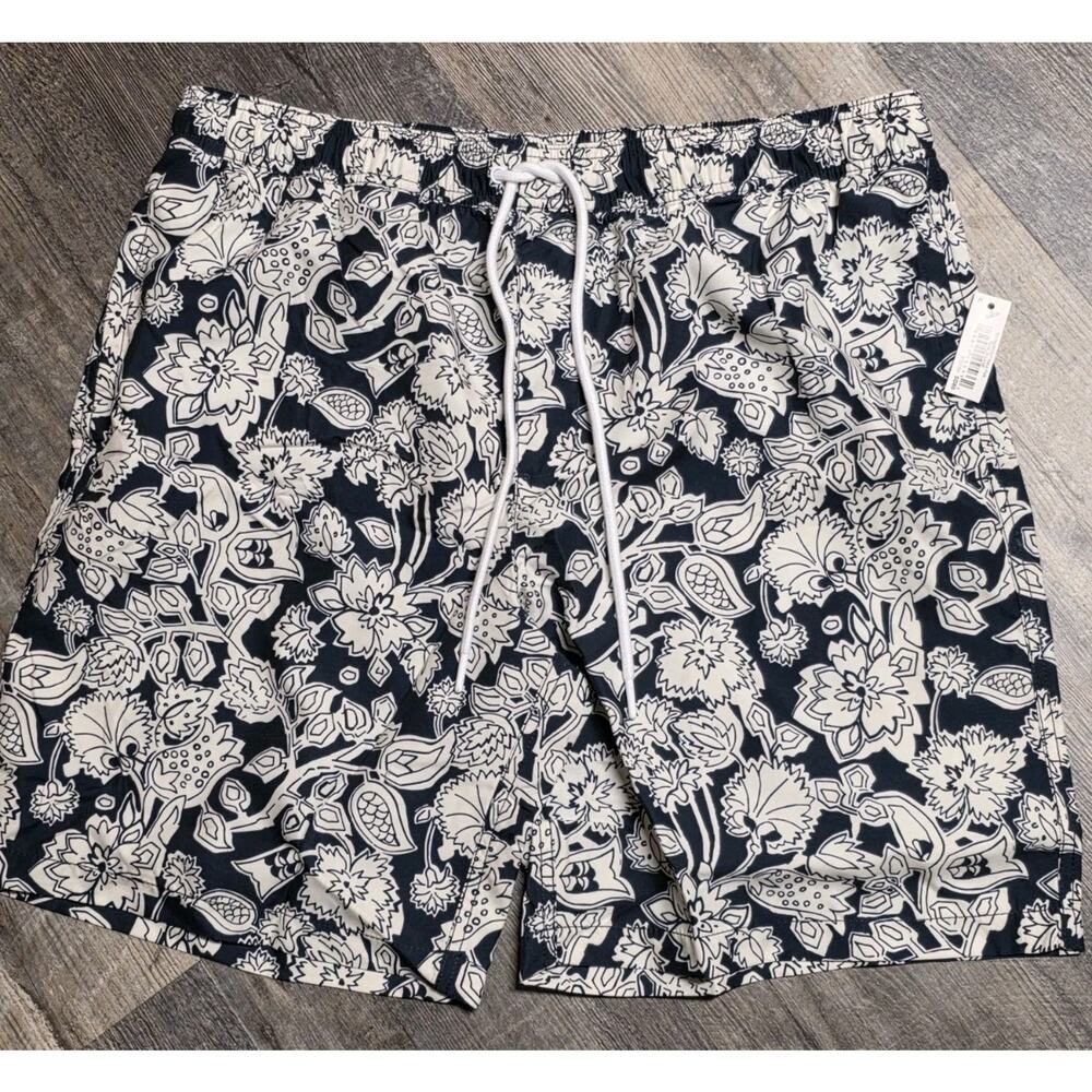 Amazon Essentials Men's Swim Trunks XL Navy Folk Floral Mesh Lining Quick Dry